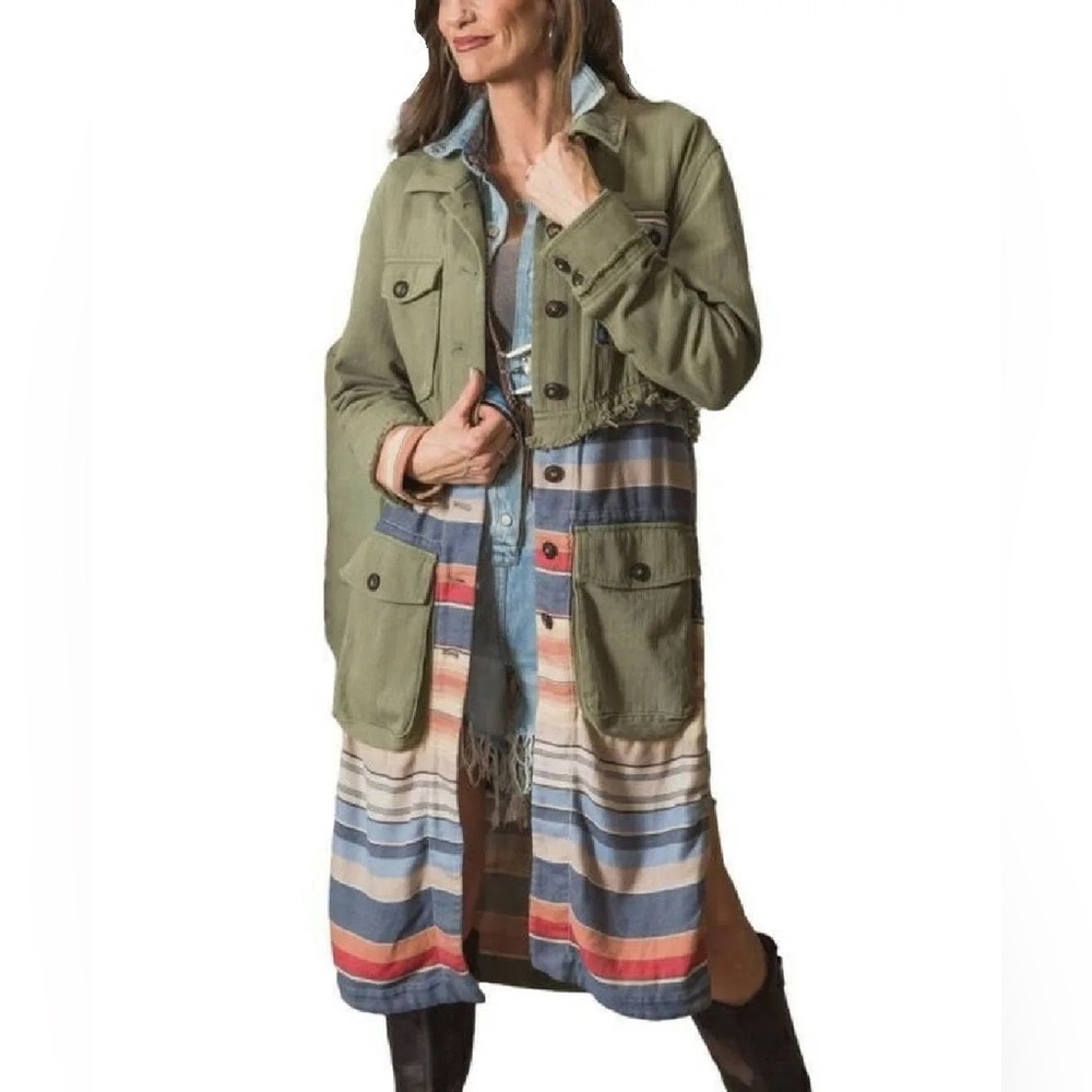 NWT STS Ranchwear Shada Duster L Serape Olive Denim Jacket Coat